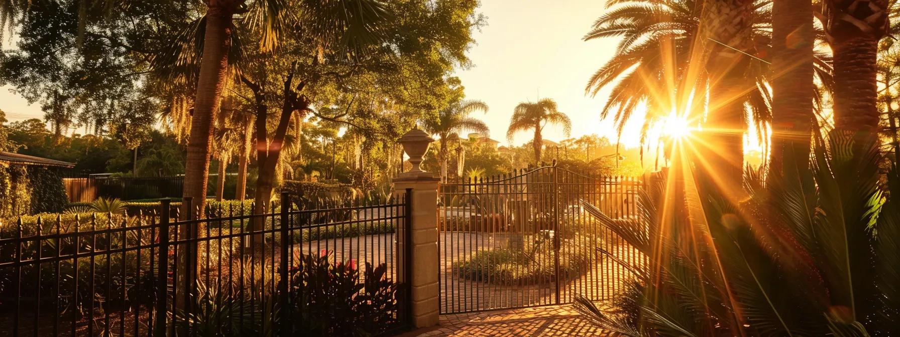 a picturesque port orange property is framed by a stunning custom fence, showcasing a harmonious blend of premium materials and elegant design, bathed in the warm glow of florida sunlight. a picturesque port orange property is framed by a stunning custom fence, showcasing a harmonious blend of premium materials and elegant design, bathed in the warm glow of florida sunlight.