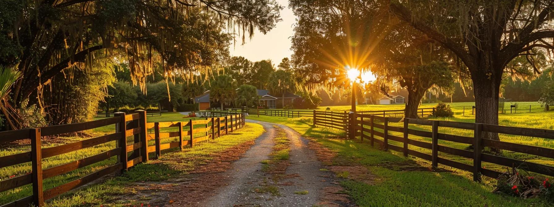 a picturesque suburban landscape in port orange showcases elegant wooden fences that harmonize with charming central florida homes, surrounded by lush greenery and vibrant blooms under a soft golden sunset. a picturesque suburban landscape in port orange showcases elegant wooden fences that harmonize with charming central florida homes, surrounded by lush greenery and vibrant blooms under a soft golden sunset.