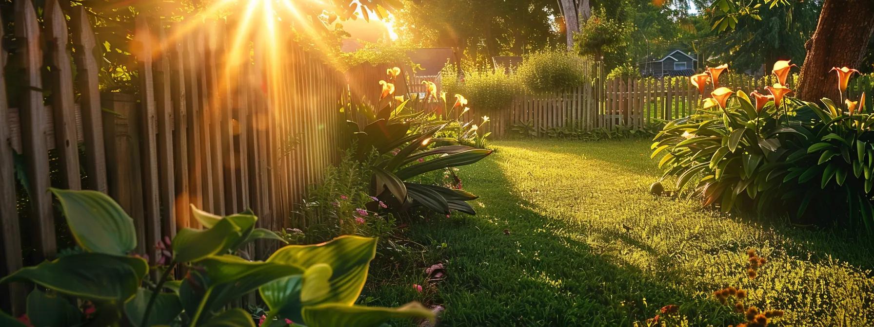 a serene residential landscape in port orange showcases a beautifully crafted wooden privacy fence, enhancing personal space and tranquility amidst lush greenery and vibrant flowers under golden sunlight. a serene residential landscape in port orange showcases a beautifully crafted wooden privacy fence, enhancing personal space and tranquility amidst lush greenery and vibrant flowers under golden sunlight.