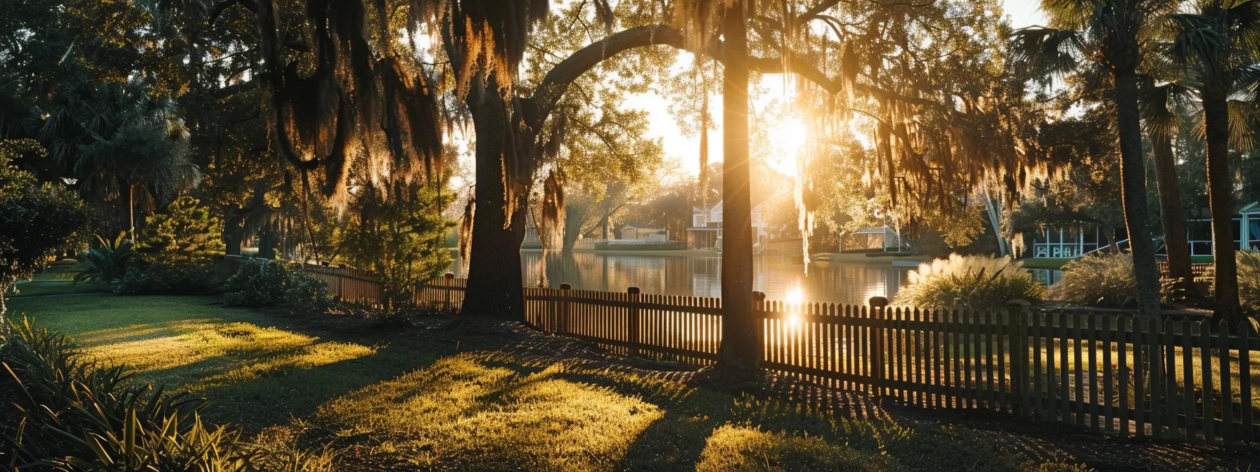 a stunning view of beautifully crafted custom fences surrounding lush properties in port orange, showcasing a blend of expert craftsmanship and vibrant natural scenery under golden sunlight. a stunning view of beautifully crafted custom fences surrounding lush properties in port orange, showcasing a blend of expert craftsmanship and vibrant natural scenery under golden sunlight.