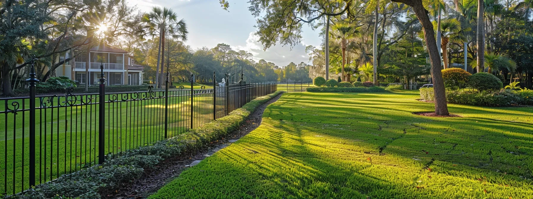 a pristine suburban backyard in northern central florida features a beautifully crafted wrought iron fence, accentuating the property's elegance while showcasing the homeowner's commitment to quality and aesthetics amidst a meticulously maintained landscape. a pristine suburban backyard in northern central florida features a beautifully crafted wrought iron fence, accentuating the property's elegance while showcasing the homeowner's commitment to quality and aesthetics amidst a meticulously maintained landscape.