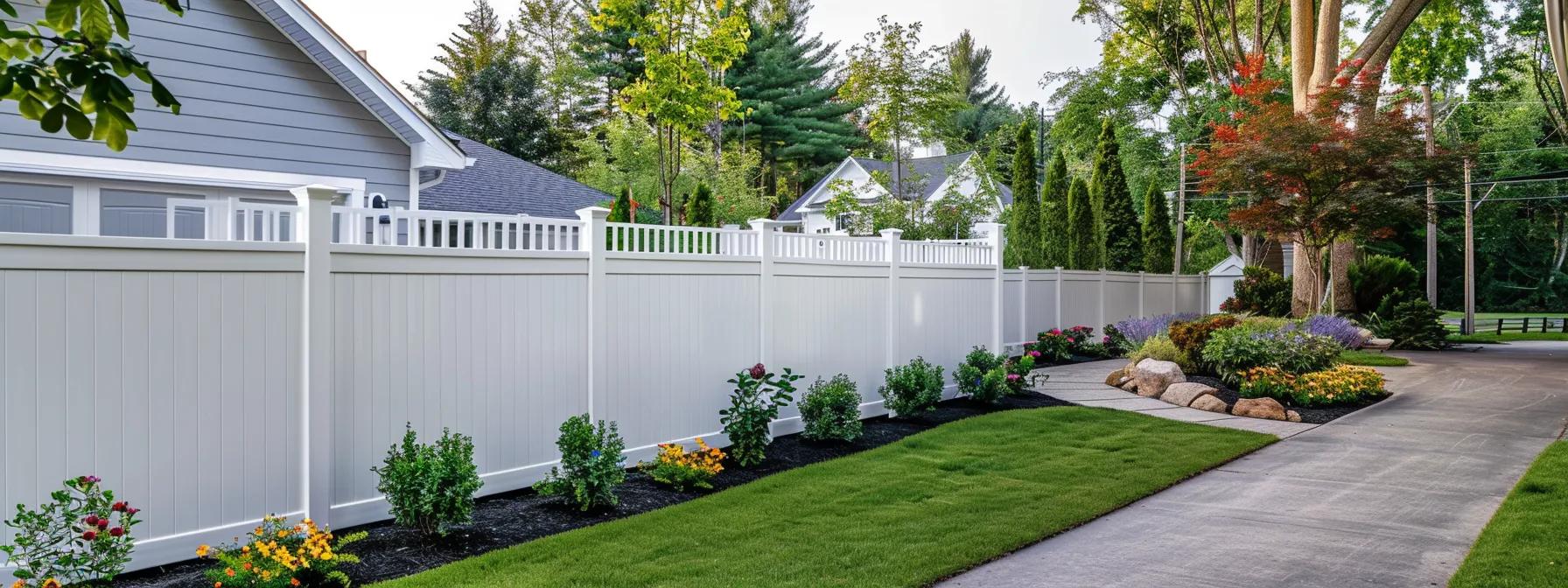 an elegant suburban property showcases a pristine vinyl fence, gleaming under dramatic indoor lighting, highlighting its durability and sophisticated curb appeal while exuding a sense of long-term investment value.